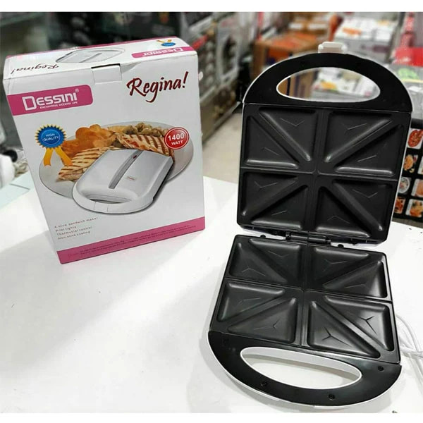 ساندویچ ساز دسینی DESSINI 1400 وات | 4 خانه و 8 تکه، رنگ مشکی و سفید