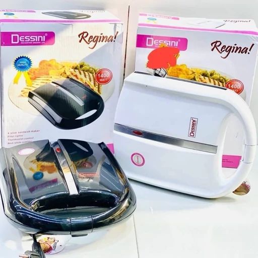 ساندویچ ساز دسینی DESSINI 1400 وات | 4 خانه و 8 تکه، رنگ مشکی و سفید